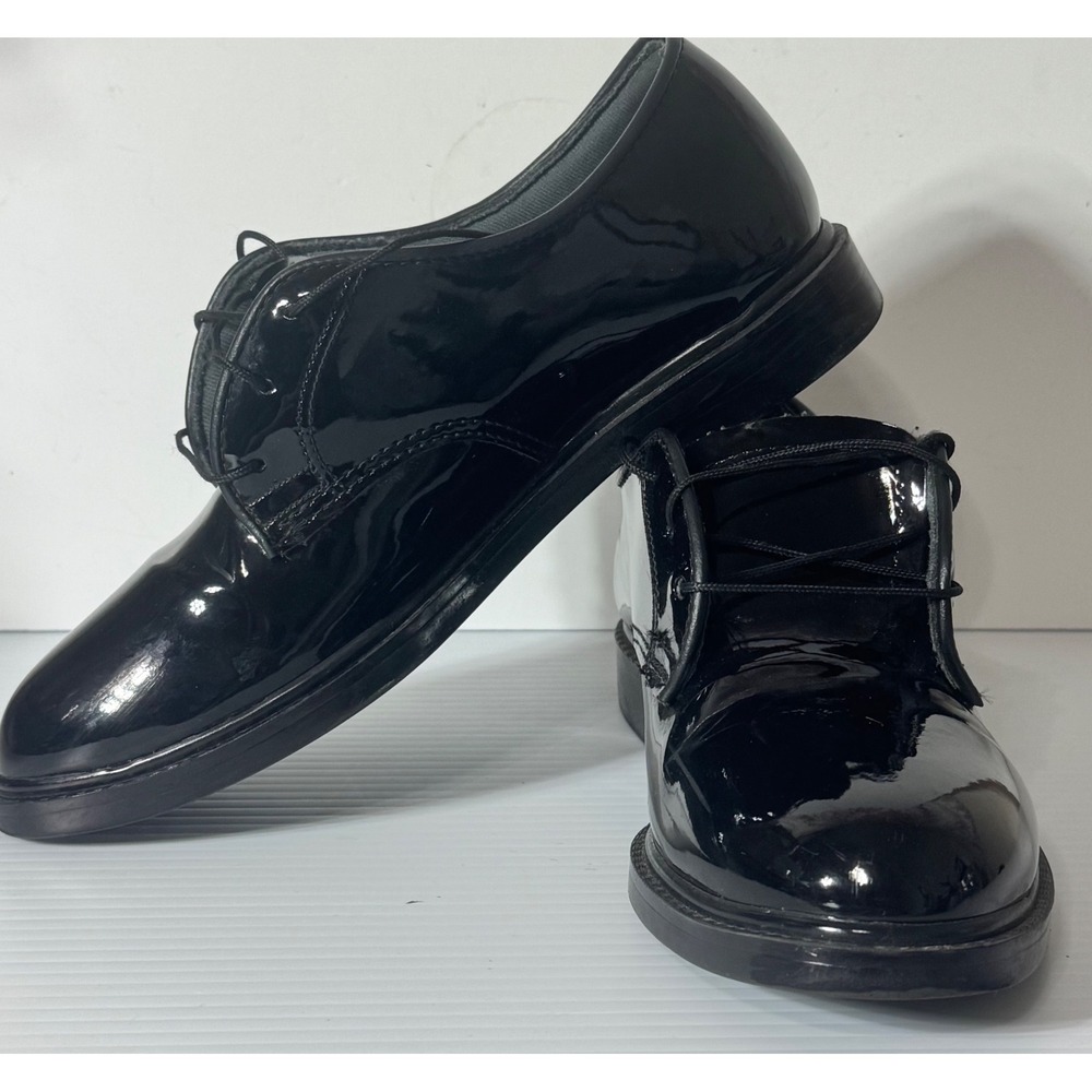 Men's 10R Black High Gloss Military Uniform Oxford Dress Shoes Patent Lace Up